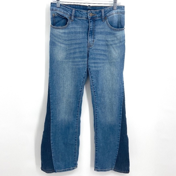 FRYE *FLAWED* Patchwork Ankle Zip Wide Leg Denim Jeans Size 10 - Picture 2 of 10